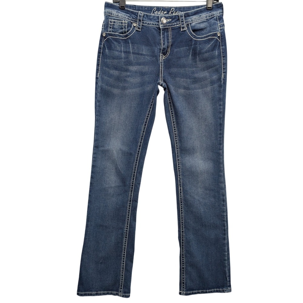 Cedar Rose Bootcut Jeans Womens 28 Blue Medium Wash Cross Embellished